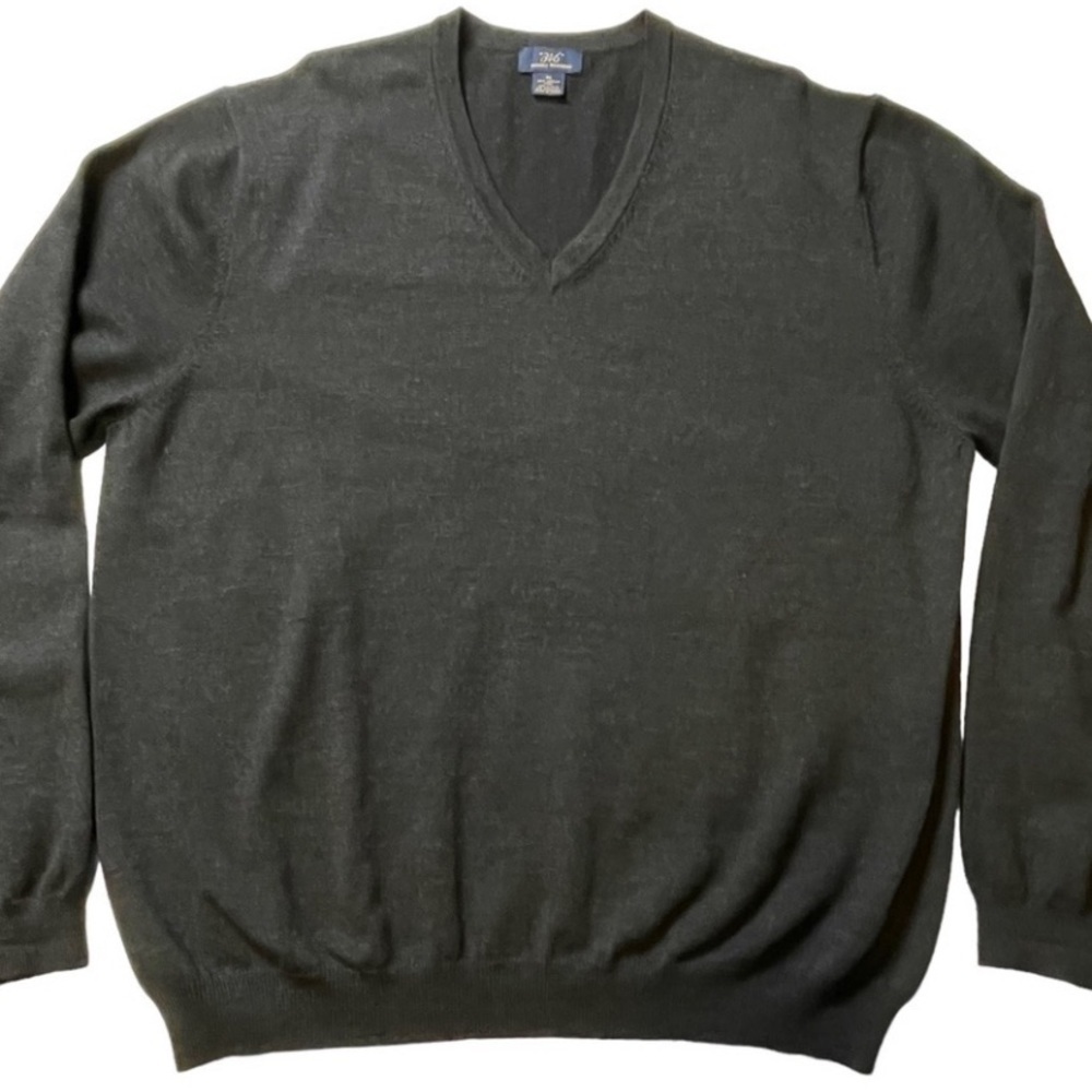 Brooks Brothers 346 Black Merino Wool Pullover Long Sleeve V-Neck Sweater Sz XL